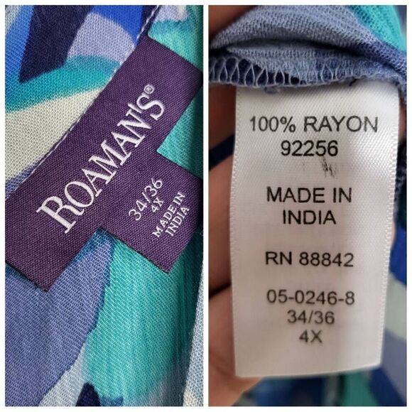 NEW Roaman's Floral Geometric Print Crinkle Belted Wrap Maxi Dress Size 4X - Picture 10 of 11